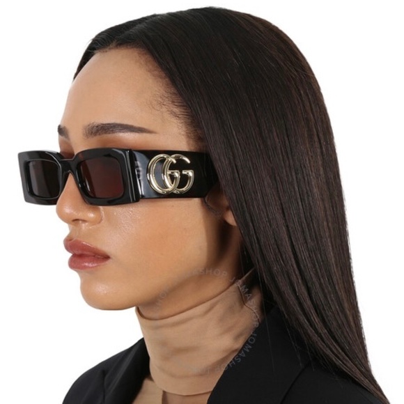 NEW GUCCI Rectangular frame sunglasses in tortoiseshell acetate WOMEN GUCCI - Picture 4 of 13